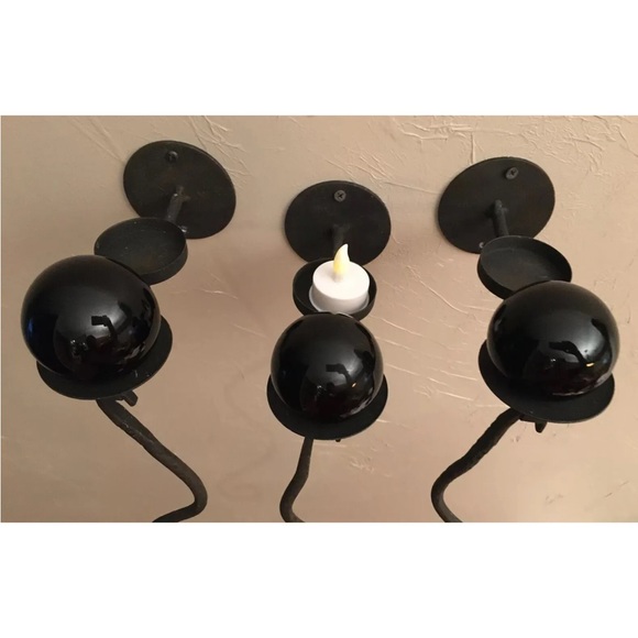 Ganz Set/3 Wrought Iron Wall Mount Sconces Purple Glass Candle Holders - Picture 4 of 10